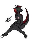  aarkangel anthro big_breasts breasts claws dragon female fur green_eyes horn pose rudgy_(aquilack) scalie smile solo 