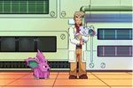  1boy angry animated animated_gif labcoat lowres nidoking nidoran nintendo ookido_yukinari pokemon 