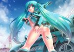  :3 :p anus aqua_eyes aqua_hair ass bad_id bad_pixiv_id blush bottomless breasts bridge car cloud day emperpep from_behind from_below ground_vehicle gun hair_ribbon hand_on_ass hatsune_miku jacket kneehighs long_hair looking_back markings motor_vehicle nail_polish nipples open_clothes open_jacket over_shoulder pubic_hair pussy raised_eyebrow ribbon shotgun signature sky small_breasts solo spread_ass standing star tongue tongue_out twintails very_long_hair vocaloid weapon weapon_over_shoulder 