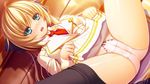  16:9 1girl asami_asami blonde_hair blush cameltoe game_cg green_eyes panties re:birth_colony school_uniform serruria_celestite skirt skirt_lift solo spread_legs underwear upskirt 