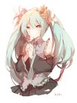  ai_kotoba_ii_(vocaloid) aqua_eyes aqua_hair bad_id bad_pixiv_id flower hair_ornament hatsune_miku highres long_hair necktie shuzi smile solo tears twintails vocaloid 