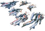  aircraft airplane arrow diagram energy_cannon jet macross macross_2 mecha no_humans official_art oldschool oohata_kouichi production_art scan science_fiction space_craft starfighter traditional_media transformation variable_fighter vf-2ss 