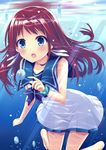  :o aixioo bad_id bad_pixiv_id barefoot blue_eyes bubble dress highres long_hair mukaido_manaka nagi_no_asukara red_hair sailor_dress school_uniform scrunchie serafuku solo underwater water 