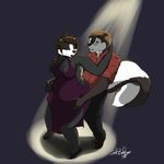  badger catherine_(datbadger) chubby cleavage clothed clothing dancing datbadger duo eyewear female glasses male mammal mustelid skunk 