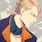  blonde_hair blue_eyes cigarette formal jojo_no_kimyou_na_bouken male_focus profile prosciutto rui_yuda scarf solo suit 