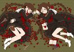  bad_id bad_pixiv_id body_writing book braid brown_hair chain collar danganronpa danganronpa_1 dual_persona flower fukawa_touko genocider_shou glasses holster long_hair long_tongue meily multiple_girls open_mouth red_eyes rose school_uniform scissors serafuku skirt spoilers tally thigh_holster tongue twin_braids 