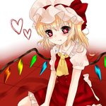  ascot bad_id bad_pixiv_id blonde_hair blood blood_from_mouth blood_on_face blouse blush bow buttons collared_shirt dress flandre_scarlet flat_chest floor frilled_dress frilled_hat frilled_shirt frilled_skirt frills hat hat_bow hat_ribbon heart heart-shaped_pupils jpeg_artifacts koyashaka looking_at_viewer mob_cap multicolored multicolored_background puffy_sleeves red_dress red_eyes red_shirt red_skirt ribbon seiza shadow shirt short_sleeves side_ponytail sitting skirt skirt_set solo symbol-shaped_pupils tile_floor tiles touhou wings 
