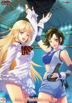  2girls ;) armpits artist_request bandai_namco bare_legs blonde_hair blue_eyes breasts brown_eyes brown_hair checkered copyright_name covered_nipples cravat dress ears elbow_pads emilie_de_rochefort erect_nipples fingerless_gloves frilled_dress frills gloves hand_on_hip hands_on_hips happy high_five highres hips jumpsuit kazama_asuka knees leg_lift legs lili_(tekken) lips lipstick long_hair makeup midriff multiple_girls namco namco_bandai navel official_art one_eye_closed open_mouth romper ruffled_skirt shiny short_hair sleeveless small_breasts smile solo sports_bra teeth tekken tekken_tag_tournament_2 teth tongue unitard watermark web_address white_dress wide_hips wink 