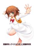  asakura_sakura bag bookbag brown_hair green_eyes open_mouth original short_hair simple_background smile solo white_background 