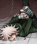  :d bandages bdsm belt blush bondage bound bound_wrists boxers chain clenched_hands collar danganronpa denim dog_collar drooling grey_eyes heavy_breathing hinata_hajime jacket jeans komaeda_nagito komatsuzaki_rui_(style) long_hair looking_up male_focus male_underwear masochism multiple_boys official_style open_mouth pants pants_down saliva shoes smile stepped_on super_danganronpa_2 tezurumozuru tile_floor tiles underwear white_hair yaoi 