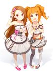  bad_id bad_pixiv_id bracelet brown_hair costume earrings green_eyes idolmaster idolmaster_(classic) jewelry long_hair minase_iori mismatched_footwear mismatched_legwear multiple_girls purple_eyes ribbon sankai smile stuffed_animal stuffed_bunny stuffed_toy takatsuki_yayoi twintails wristband 