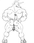  back_turned balls biceps bovine butt cattle ear_piercing looking_at_viewer male mammal muscles penis piercing plain_background pose solo sudonym 