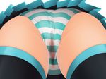  1girl ass bent_over black black_legwear close-up crotch hatsune_miku legwear panties pleated pleated_skirt pussy_juice samuneturi simple_background skindentation skirt solo striped striped_panties thighhighs thighs uncensored underwear upskirt vocaloid wet_panties white_background 