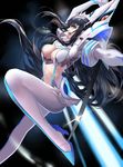  armor bakuzan black_hair boots breasts citemer cleavage cleavage_cutout glint high_heels highres junketsu kill_la_kill kiryuuin_satsuki large_breasts long_hair navel revealing_clothes spikes suspenders sword thigh_boots thighhighs weapon 