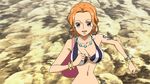  1girl animated animated_gif bikini black_eyes bouncing_breasts breasts female lowres nami nami_(one_piece) one_piece one_piece:_strong_world orange_hair running short_hair solo swimsuit 