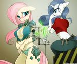  anthro anthrofied blue_eyes blush breasts cleavage clothed clothing cyborg equine female fluttershy_(mlp) foxinshadow friendship_is_magic hair horn horse machine mammal mechanical my_little_pony pink_hair pony purple_hair rarity_(mlp) robot spanner unicorn wrench zero-sum 
