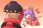  barefoot brown_eyes crossover japanese_clothes miwol orange parody purple_hair red sukuna_shinmyoumaru tagme team_fortress_2 the_soldier touhou 