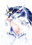  ass black_hair blue_eyes boots breasts cleavage_cutout elbow_gloves gloves highres junketsu katana kill_la_kill kiryuuin_satsuki large_breasts long_hair nikkyz revealing_clothes sheath sheathed sidelocks sword thigh_boots thighhighs weapon 