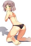  ass back bad_id bad_pixiv_id bangs bare_shoulders barefoot bikini black_bikini blush embarrassed feet flat_chest from_side glastonbury1966 green_eyes kneeling looking_at_viewer looking_back sanya_v_litvyak shadow short_hair silver_hair simple_background soles solo strike_witches swimsuit taut_bikini taut_clothes toes white_background world_witches_series 