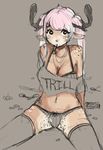  anthromorphic antlers bra cleavage clothed clothing cute dueti female freckles hair horn navel_piercing necklace piercing pink_hair solo spread_legs spreading sucker underwear 