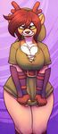 anthro antler antlers big_breasts blue_eyes breasts brown_hair cervine cleavage clothed clothing cosplay eyewear female glasses hair hat horn link mammal reindeer sheela smile solo the_legend_of_zelda thick_thighs tight_clothing video_games wide_hips 