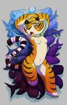  anthro blush breasts feline female fish fur kung_fu_panda lying mammal marine master_tigress navel nipples nude on_back open_mouth orange_eyes orange_fur pose pussy sefeiren solo stripes swordfish tiger tongue 