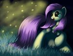  equine female feral fluttershy_(mlp) friendship_is_magic fur grass grennadder hair horse mammal my_little_pony night outside pegasus pink_hair pony raised_hoof solo wings yellow_fur 