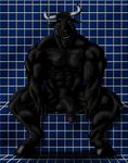  anthro balls biceps big big_muscles big_penis black_fur black_nipples black_penis blue_eyes bovine cattle crouching erection fur grin hooves horn humanoid_penis looking_at_viewer male mammal muscles nipples nude pecs penis pose presenting shower sitting smile solo spread_legs spreading sudonym teeth toned vein 