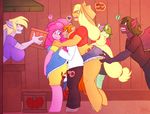  ! &lt;3 2013 ? amber_eyes anthro anthrofied applejack_(mlp) big_breasts blonde_hair blue_eyes breasts brown_hair clothed clothing cutie_mark derpy_hooves_(mlp) english_text equine falling female friendship_is_magic fur group hair horn horse male mammal my_little_pony orange_fur orange_hair original_character pegasus pink_fur pink_hair pinkie_pie_(mlp) pony sheela side_boob text tripped tripping uhoh unicorn wings wood 