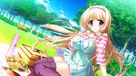  bench blonde_hair food game_cg julia_lin_road long_hair magical_marriage_lunatics!! non-web_source park picnic picnic_basket purple_eyes solo thermos thighhighs tree twintails yamakaze_ran 