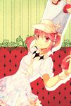  dress en-da hat highres jakuzure_nonon kill_la_kill pink_eyes pink_hair shako_cap sidelocks smile solo winged_hat 