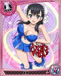  black_hair blue_eyes body_blush breasts bun_cover card_(medium) cheerleader chess_piece cleavage double_bun high_school_dxd large_breasts midriff miniskirt official_art rook_(chess) skirt solo trading_card xuelan 