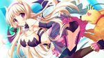  animal blonde_hair breasts cleavage demon_horns demon_wings dog game_cg garter_straps horns julia_lin_road large_breasts long_hair magical_marriage_lunatics!! o-ring o-ring_top panties pointy_ears purple_eyes solo thighhighs underwear upskirt wings yamakaze_ran 