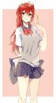  clipboard free! guru_(nicocco) long_hair matsuoka_gou ponytail red_eyes red_hair school_uniform sweater_vest 