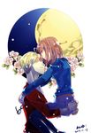  1girl arthur_pendragon_(fate) blonde_hair brown_hair couple fate/prototype fate_(series) full_moon hetero long_hair moon pantyhose puyue sajou_ayaka 