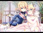  1boy 1girl blue_eyes brother_and_sister collarbone crossdressing gloves kagamine_len kagamine_rin siblings smile trap twins uutan vocaloid 