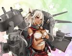  anchor blonde_hair breasts budget_sarashi cannon cape glasses gloves headgear hex_grid highres kachayori kantai_collection large_breasts musashi_(kantai_collection) pleated_skirt pointy_hair red_eyes sarashi short_hair skirt smile solo star turret two_side_up 