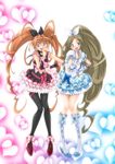  alternate_color black_choker blue_eyes blush boots brown_hair choker cosplay cure_black cure_black_(cosplay) cure_melody cure_rhythm cure_white cure_white_(cosplay) dress eunos futari_wa_precure hand_on_hip houjou_hibiki long_hair minamino_kanade multiple_girls open_mouth pantyhose precure skirt smile suite_precure twintails two_side_up white_choker white_footwear 