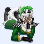  anthro canine dog drooling female fur giant green_hair hair macro male mammal micro open_mouth pawpads paws saliva size_difference teeth tongue vorarephilia vore white_fur wolf 