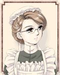  apron brown_eyes brown_hair emma_(victorian_romance_emma) frame glasses hair_up looking_away lowres maid_headdress oekaki rinko-p solo victorian_romance_emma 