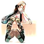  ankle_boots bag boots camouflage camouflage_legwear character_request cz2128_delta eyepatch glasses green_eyes headphones long_hair pink_hair shorts sitting skull so-bin solo thighhighs 