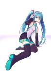  abe_(f!mixture) aqua_eyes aqua_hair bad_id bad_pixiv_id bare_shoulders boots detached_sleeves hatsune_miku headset long_hair miniskirt necktie skirt solo thigh_boots thighhighs twintails vocaloid 