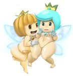  big_breasts blue_eyes blue_hair breasts crown duo fairy female hair huge_breasts mario_bros nintendo nipples orange_eyes orange_hair pdxyz pink_nipples plain_background pussy small_breasts sprixie sprixie_princess super_mario_3d_world super_mario_bros. video_games white_background wings 