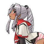  ass blush dark_skin dd_(ijigendd) drill_hair long_hair os-tan panties school_uniform silver_hair solo striped striped_panties underwear vista-tan vistake 