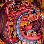  double_mouth dragon egyptian_background fangs red_dragon red_scales reptile scalie unknown_artist uria_lord_of_searing_flames yellow_eyes yu-gi-oh 