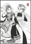  amira clothes creator_connection crossover emma_(victorian_romance_emma) highres millipen_(medium) monochrome multiple_girls otoyomegatari sharingandevil traditional_media victorian_romance_emma 