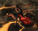  black_dragon dragon feral fire horn lava looking_at_viewer male monster open_mouth scalie warm_colors wings 