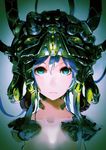 blue_hair cable expressions face green_eyes helmet highres science_fiction so-bin solo 
