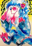  blue_feathers clara_(artist) dinosaur pink_eyes scalie solo theropod 