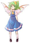 alphes_(style) ascot blue_dress bow dairi daiyousei dress fairy_wings full_body green_eyes green_hair hair_bow parody puffy_sleeves shirt short_sleeves side_ponytail smile solo style_parody touhou transparent_background wings 